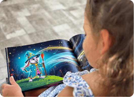 little girl reading a book